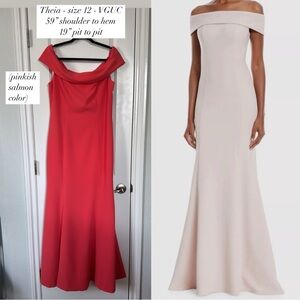 Theia pink/coral off the shoulder trumpet gown - size 12